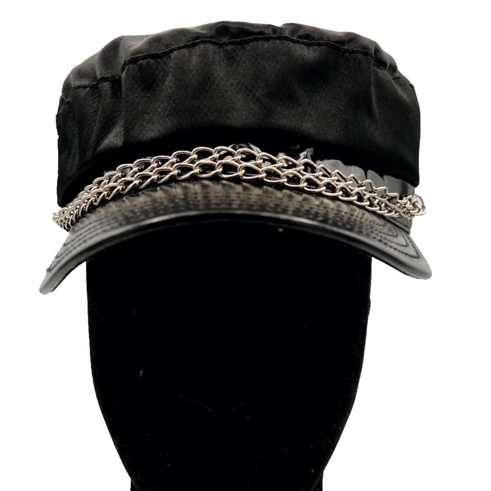 Maris Rock Punk Rockabilly Leather Chain Cap Womens One Size Black Fitted Hat
